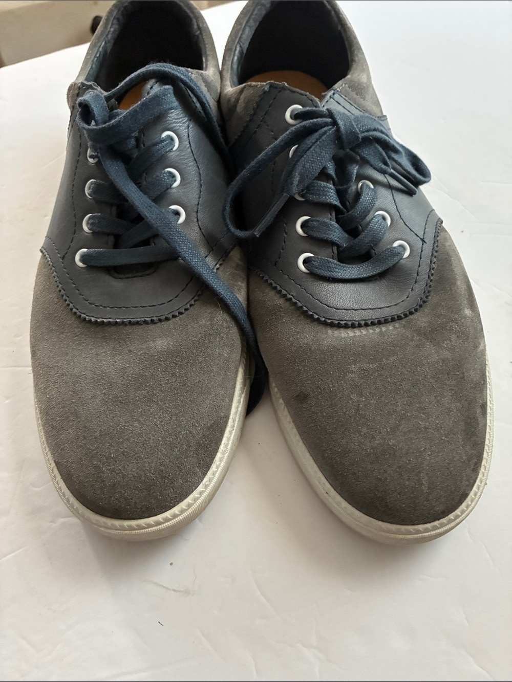 Clae Men's Gray Suede and Navy Leather Lace-Up Sneakers Men’s 8.5
